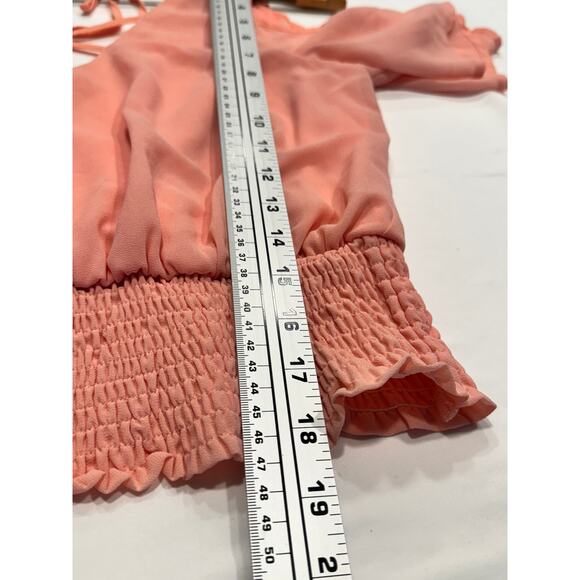 Papaya Criss Cross Cold Shoulder Smocked Blouse Size M Peach Flutter Sleeve - Picture 5 of 7